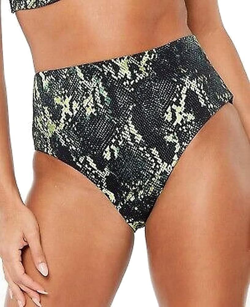 Women's Black Snake Print Lined Stretch Full Coverage High Waisted Swimsuit Bottom M