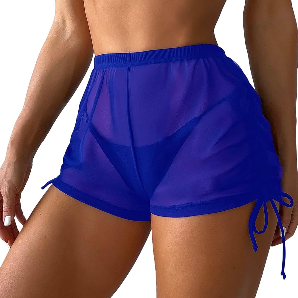 for Swimwear Cover Pants Wraps Cover Up Up Ruffle Mesh Drawstring Cover Side Beach Beach Wrap Shorts Ups Bikini Women Blue