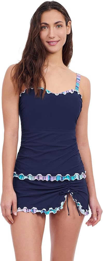 Profile by Gottex Harmony Navy Ruffle Trim Women’s E-Cup Tankini Bathing Suit Top Swim Essential