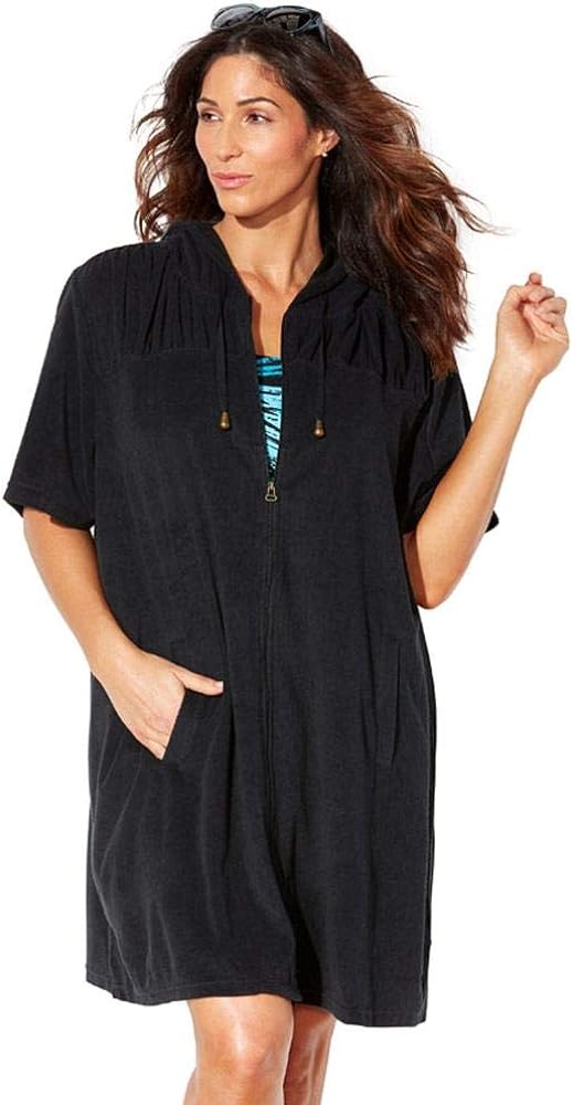 Swimsuits For All Women's Plus Size Short Sleeve Sport Alana Terry Cloth Cover Up Hoodie