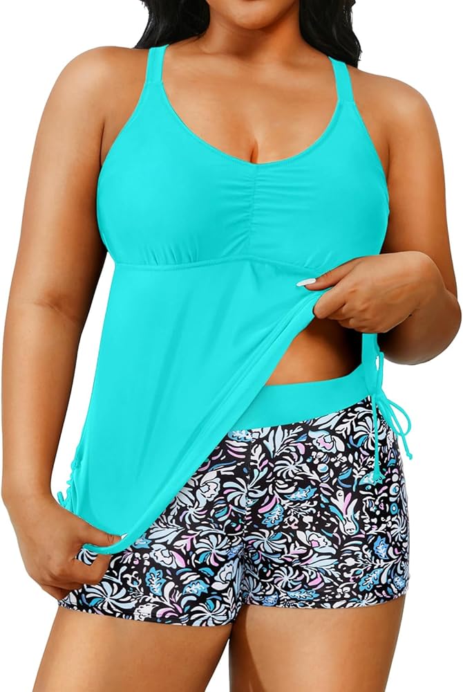 Plus Size Tankini Swimsuits for Women Two Piece Bathing Suits with Shorts Tummy Control Swimwear