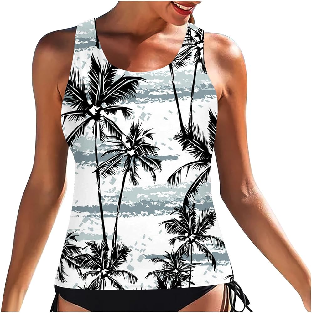 High Neck Tankini Top for Women Athletic Swim Tops Only Beach Sunset Printed Modest Swimsuits Bathing Suit Tank Tops