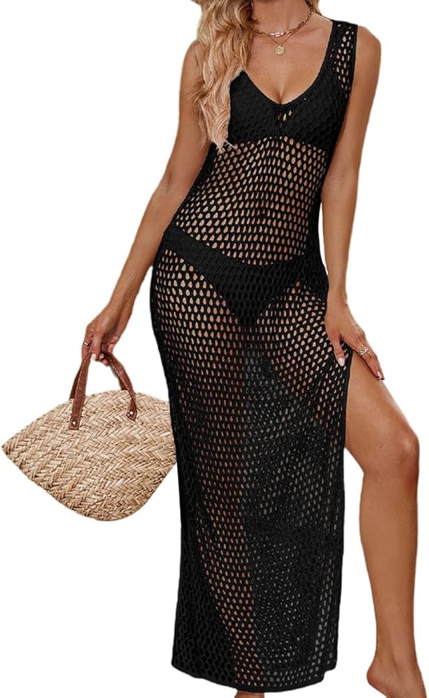 Bsubseach Bathing Suit Cover Up for Women Hollow Out Crochet Cover Up Bikini Swimsuit Coverup Long Beach Dresses