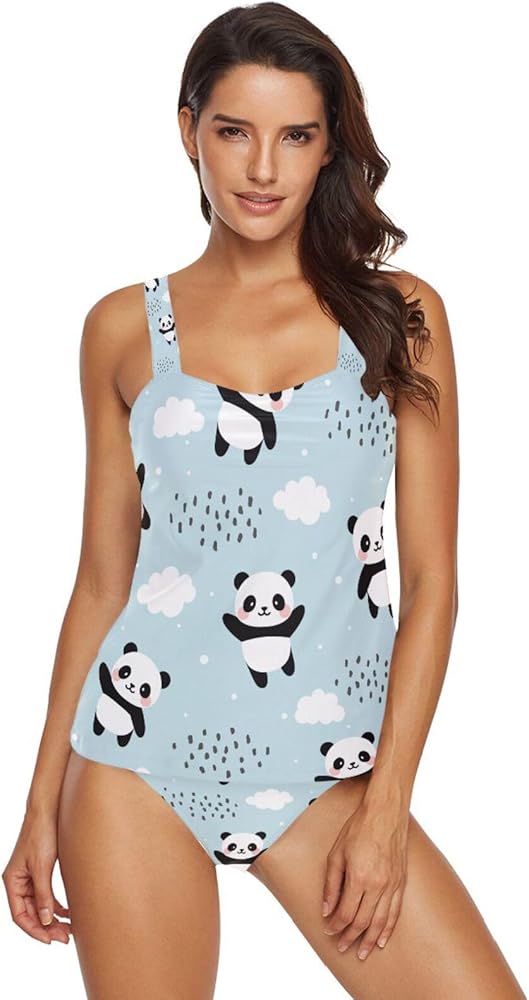 Panda 2 Piece Women Tankini Swimsuit Tummy Control Sport Bathing Suit with Bikini Bottom