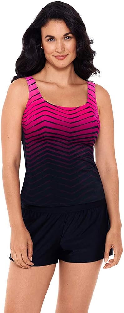 Reebok Women's Swimwear Sport Fashion Prime Performance Scoop Neckline Soft Cup Tankini Top Bathing Suit