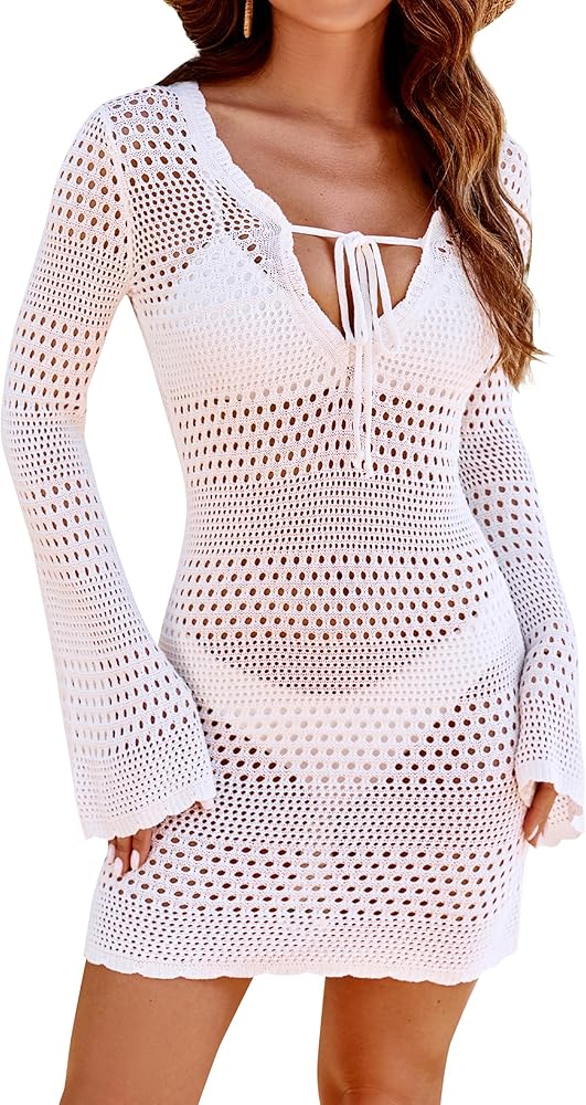 BMJL Women Beach Cover Ups Cutout Crochet Bathing Suit Cover Up Sexy Bikini Swimsuit Coverup