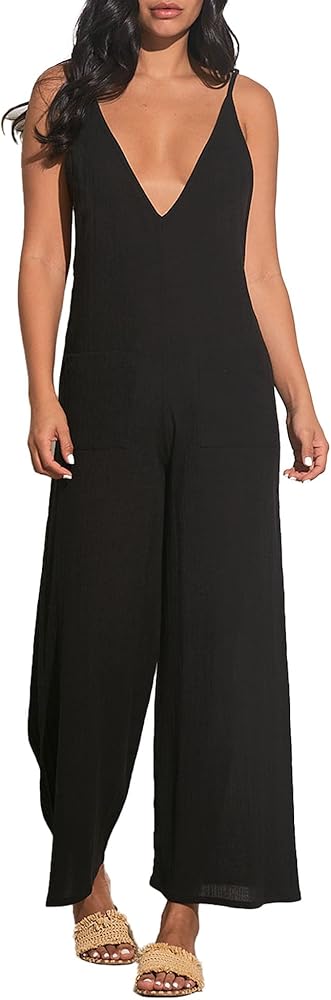 ELAN Woven Jumpsuit Cover-Up M, Black