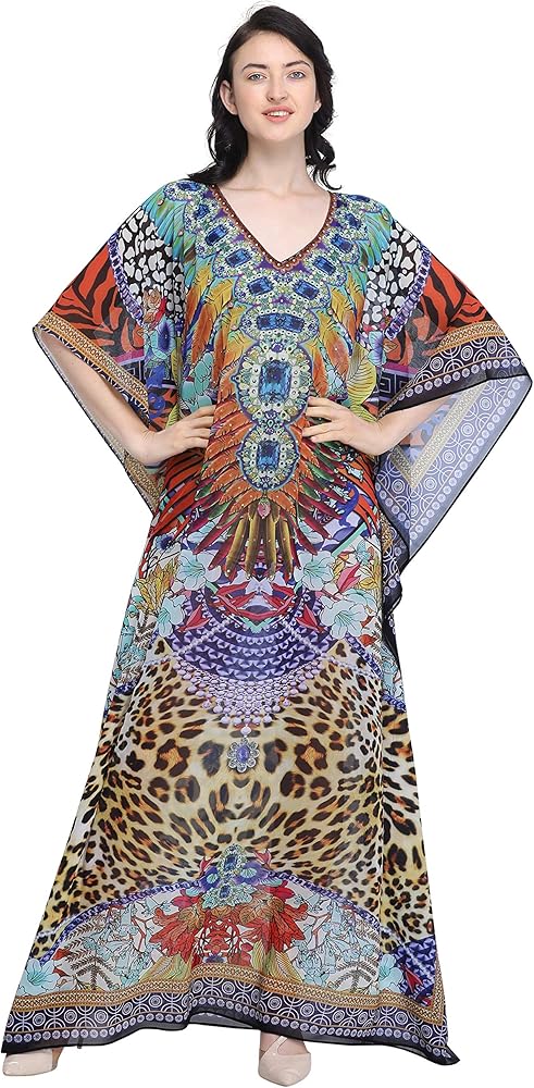 Multicolor Digital Printed Beachwear Multicolored Stones Womens Caftan