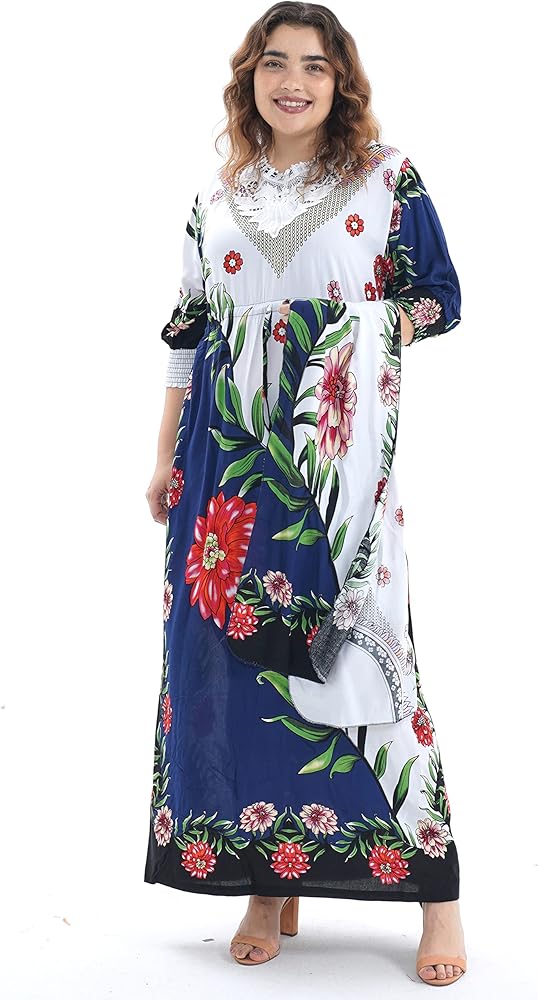 African Dresses for Women,Plus Size Kaftan Embroidery Abaya African Dresses