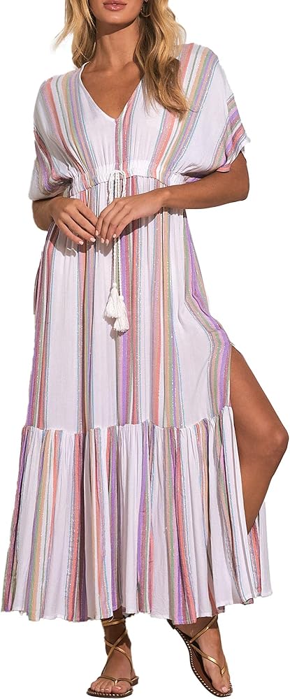 ELAN Lorax Two-Tone Cover-Up Maxi Dress M, White/Multi