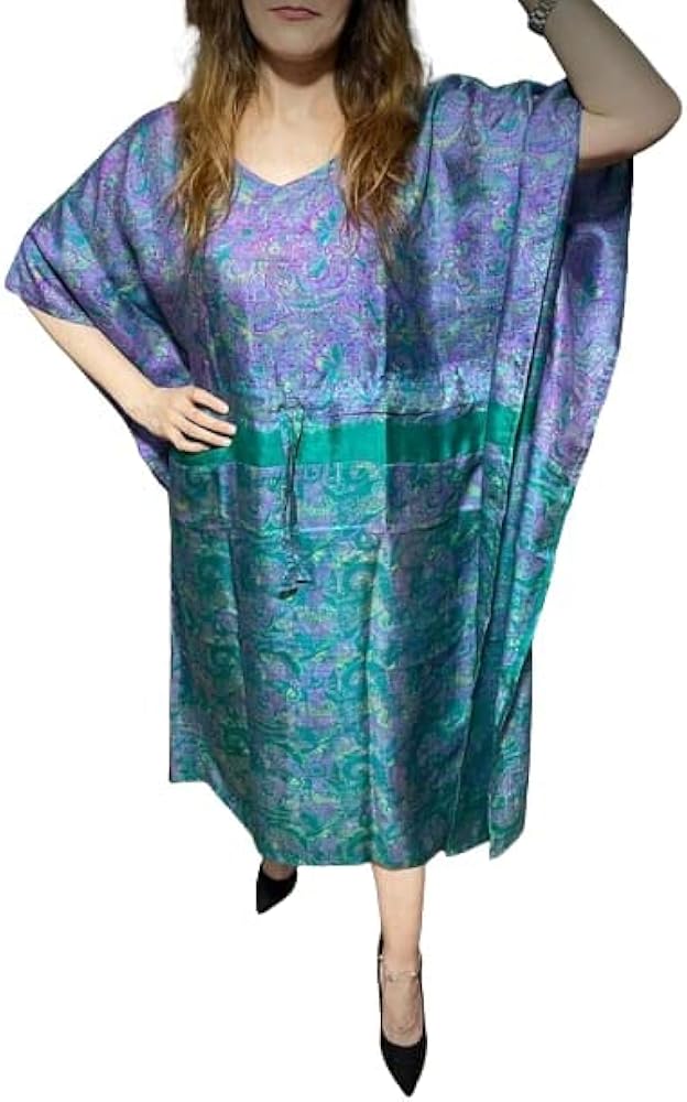 Silk Kaftan Beach Wear Vintage Kaftan Silk Caftan Dress Boho Kaftan Gifts for Her Night Wear Plus Size Dress Kaftan for Woman Green