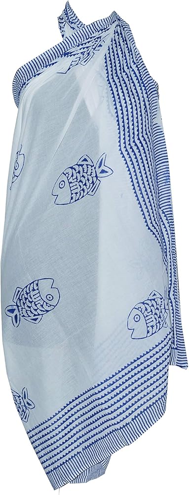 Light Weight Cotton Beach Sarong Beach Cover Up Block Print Scarf Fashion Beach Wear - Gift for Her Gray