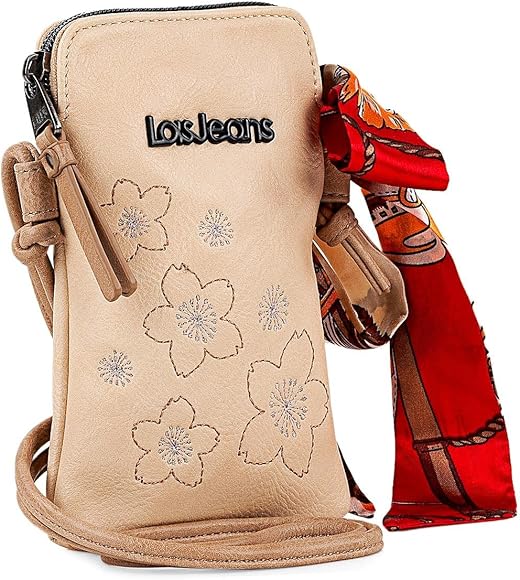 Lois - Mini Bolso para Teléfono Movil Mujer con Asa Larga Regulable Bandolera. Práctico Cómodo Funcional y Versátil 310721, Natural