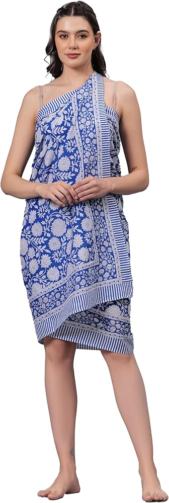 Hand Block Print Swimsuit Beach Sarong Cover Ups for Swimwear Women Pareo Bikini Wrap Skirt