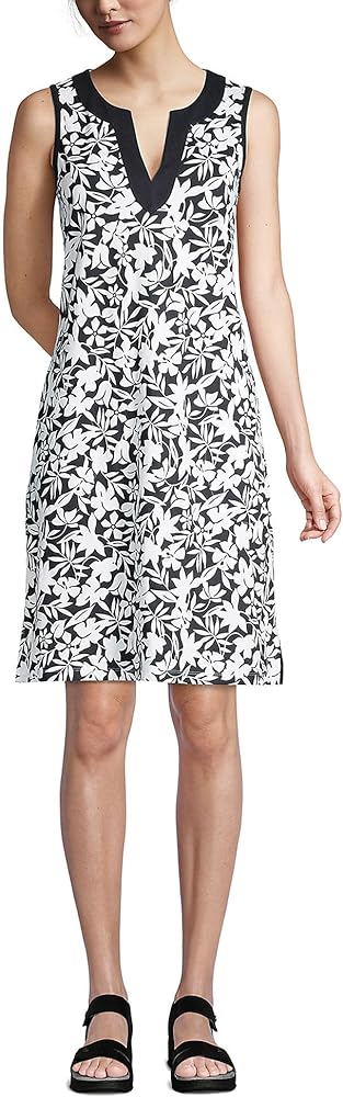 Lands' End Womens Cotton Jersey Sleeveless Cover-up Dress Colorblock Black Havana Floral Regular X-Small