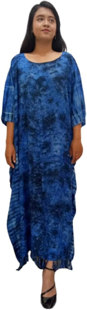 Chic Tye Dye Multi-Coloured Kaftan Plus Ladies Womens Long Full Length Round Neck Beach Abstract Batik