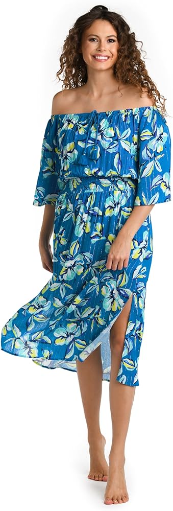 La Blanca Women's Midi Dress Swimsuit Cover Up, Ocean//Fiji Tropics, X-Small