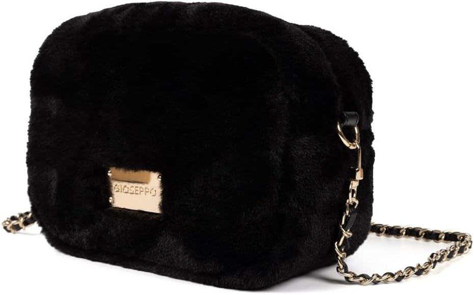 Bolso negro de pelo con asa con cadena - fiss