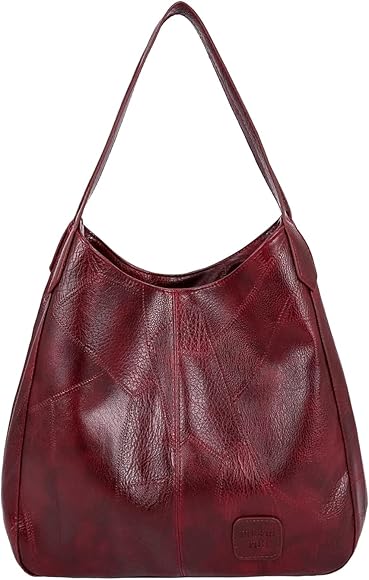 FANDARE Moda Bolsos Totes para Mujer Impermeable Shoppers y Bolsos de Hombro Bolso Bandolera PU Cuero Bolsos de Cubo para Viajes Compras Trabajo Citas Vino Rojo