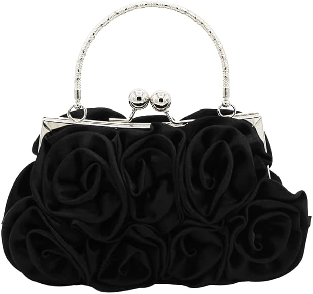 CORIOS Bolsa de Noche para Mujer Flor Embrague Bolso de Boda Bolso de Hombro con Cadena Desmontable Elegante Bolsos Bandolera para Fiesta de Graduación Boda Banquete Negro