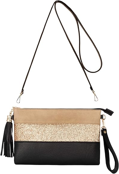 CRAZYCHIC - Bolso Bandolera Lentejuelas Mujer - Cartera de Mano Cuero PU Rayas - Bolsos de Fiesta Noche Embrague Pochette Clutch - Bolsos Hombro Crossbody Mensajero Moda