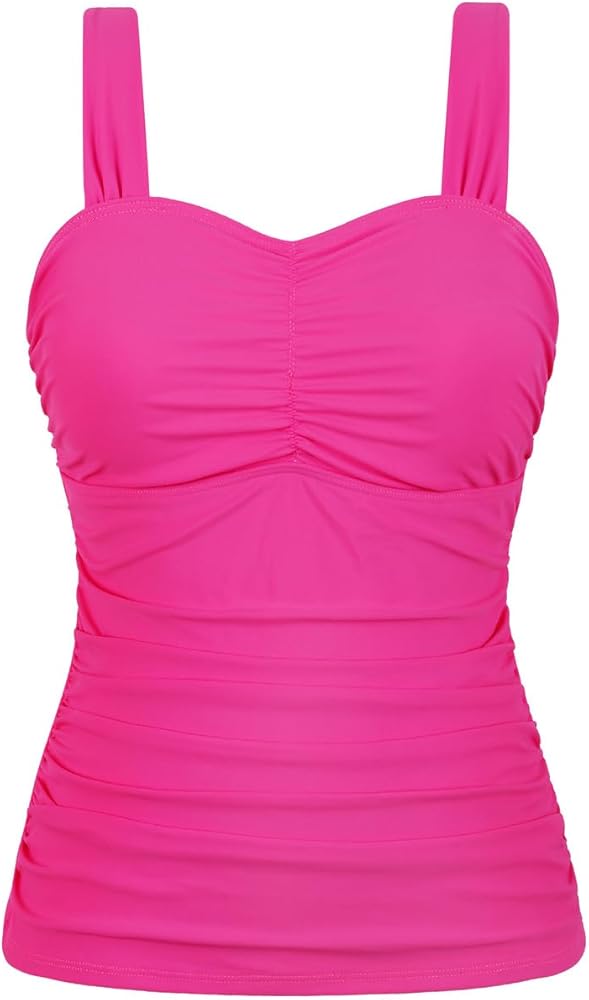 Hilor Underwire Plus Size Bathing Suit Tops for Women Large Bust Vintage Ruched Tummy Control Swimwear Top Swimsuit Hot Pink 18