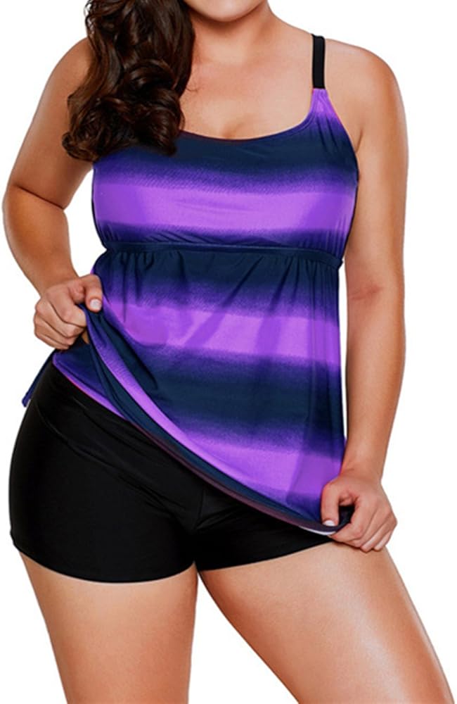 Women Plus Size Surf Swimwear Rash Guard Swim Capris Tankini Swimsuit