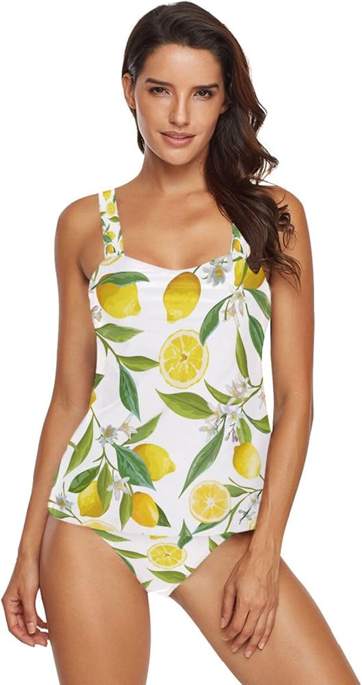 Lemon 2 Piece Women Tankini Swimsuit Tummy Control Sport Bathing Suit with Bikini Bottom