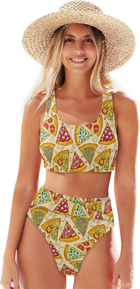 ALAZA Women Two Piece Bikini Set Pizza Food Swimsuits