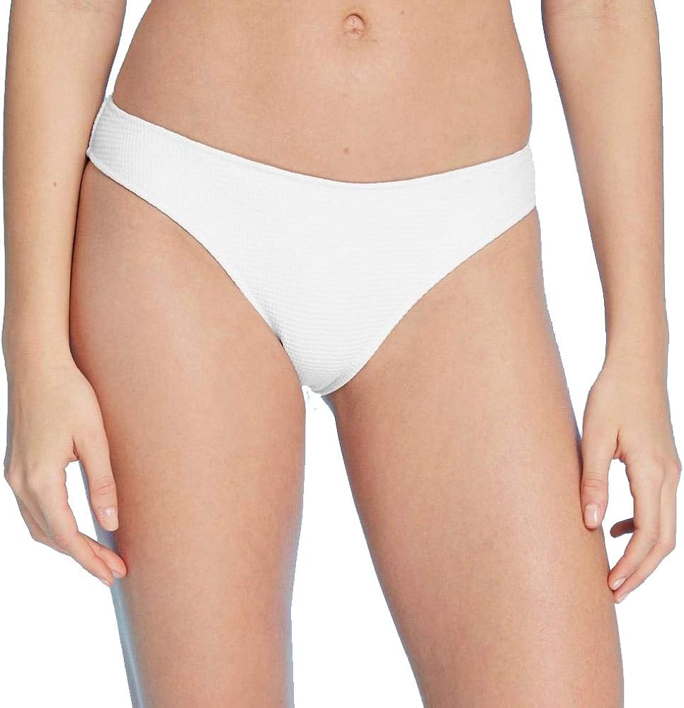 Shade & Shore Women's High Leg Extra Cheeky Textured Bikini Bottom (White)