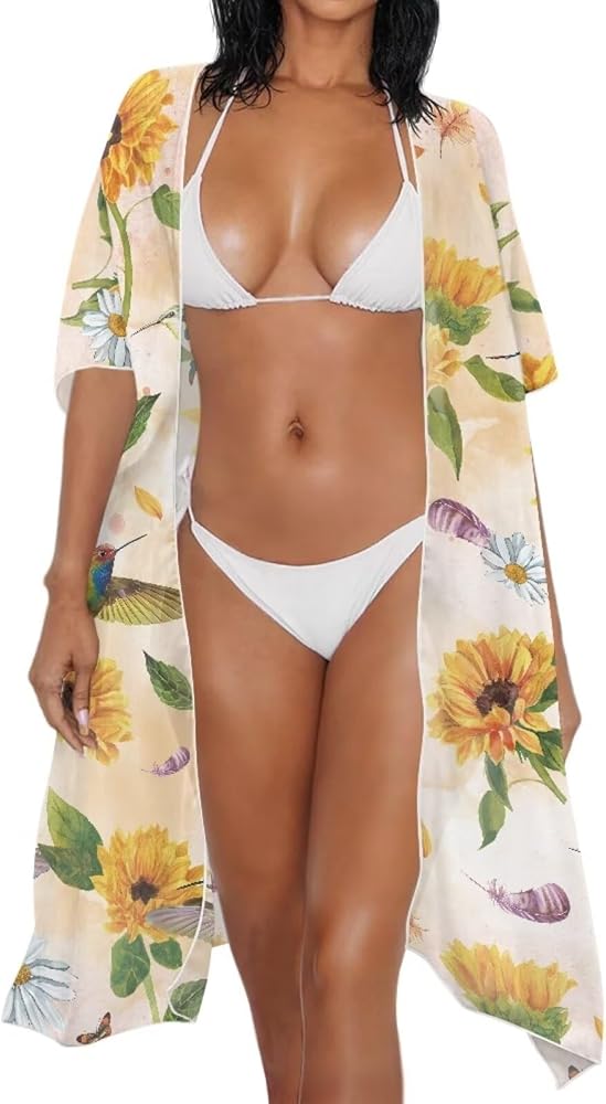 Women's Kimono Cardigan Summer Swimsuit Coverups Beach Cover Up for Vacation Long Bikini Cover up with Sheer