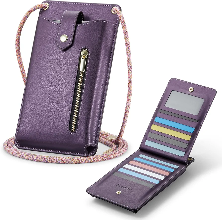 Casecond Bolsos Bandolera para Mujer Hombre Carteras Universal Mini Bolso Movil Monederos con Correa Pequeño Crossbody para iPhone 15 14 12 11 Pro MAX Samsung Z Flip 5 5G S24 Xiaomi hasta 7.3" Morado