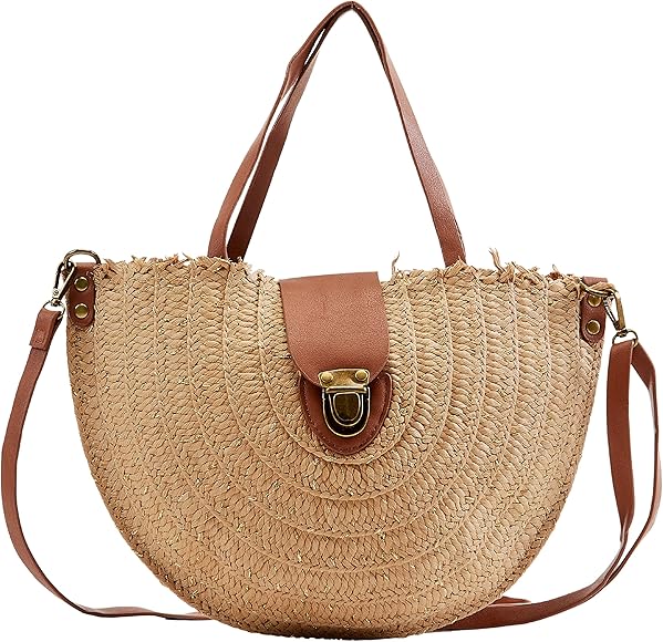 Bolso Rafia, Bandolera Verano con un Estilo Bohemio, Actual y Moderno, de Paja, mimbre, para mujer (Natural Brillo)