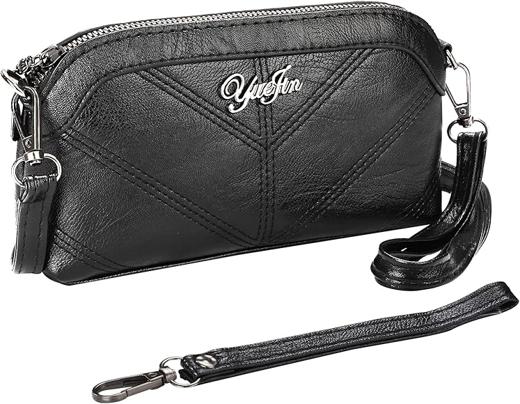 Monedero de Mujer con Cremallera, Cartera de Cuero PU Billetera del Teléfono, Bolso de Embrague Noche Pochette Moda Cruzados Hombro Bandolera, Negro