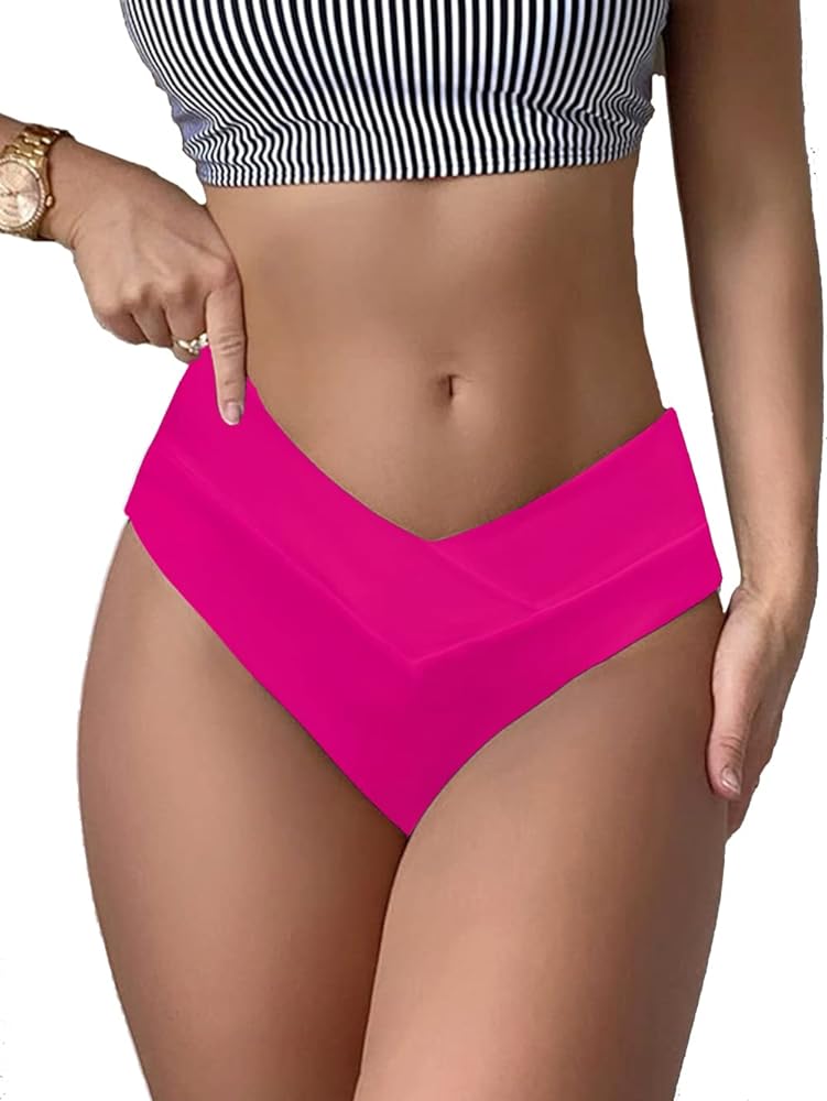 YELAIVP Women's V Cut Bikini Bottom Cheeky High Waisted High Cut Swimsuit Bathing Suit Bottoms