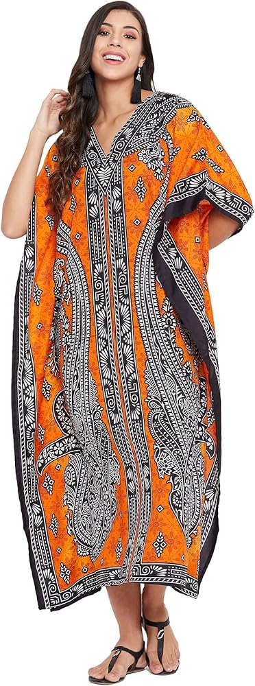 Oussum Plus Size Kaftan for Women Polyester Summer Caftan Swimwear Cover Ups Maxi Beach Dress