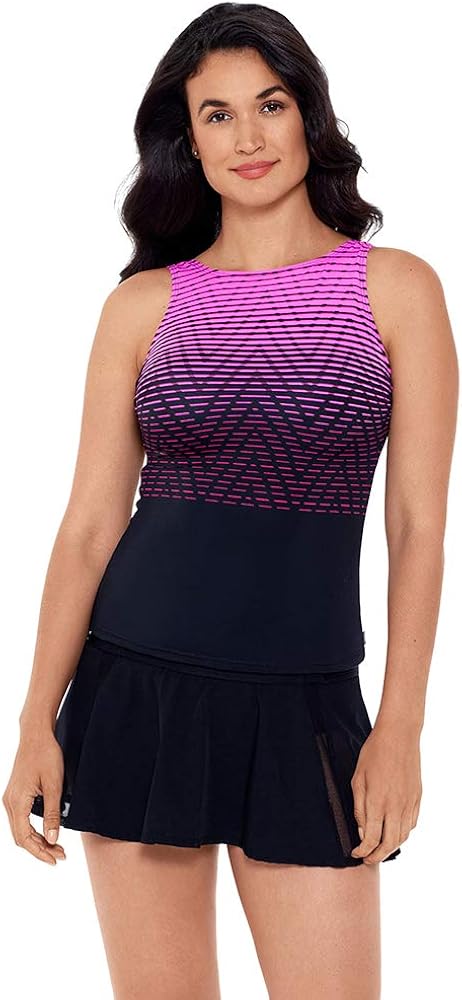 Reebok Women's Swimwear Endless Endurance High Neckline Soft Cup Tankini Bathing Suit Top