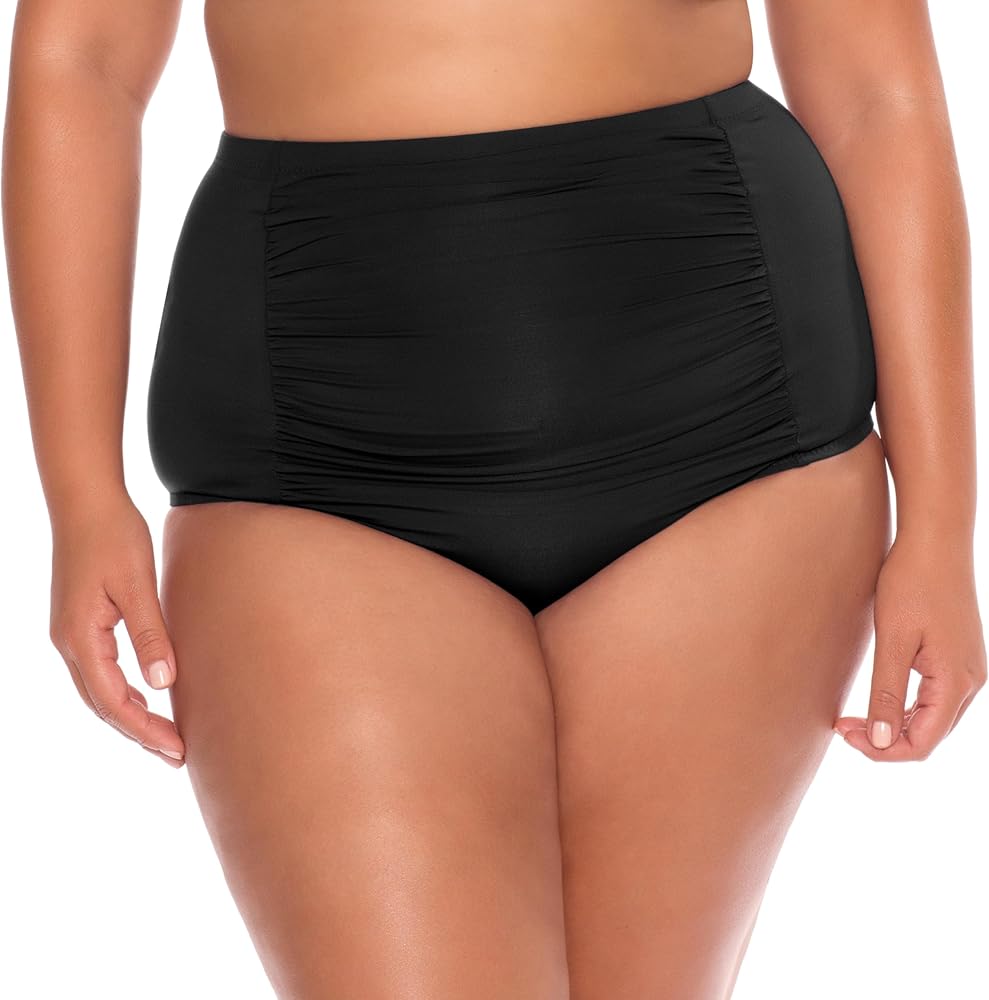 Women's Color Code Plus Size Vintage Bikini Bottom, Cheeky Coverage, Swimwear Separates