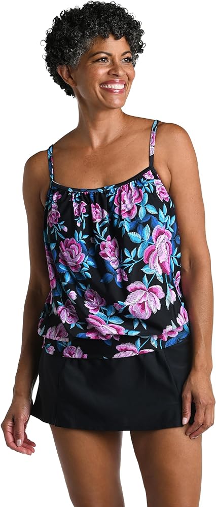 Maxine Of Hollywood Women's Standard Underwire Blouson Tankini Swimsuit Top