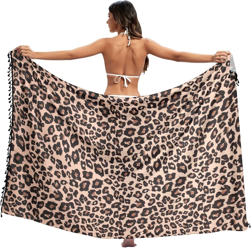 Women Sarong Wraps Coverups Beach Cover Up Skirt Pareo Bikini Womens Brown Leopard Print