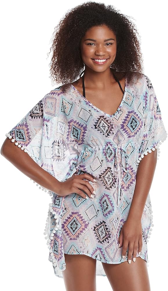 Womens Diamond Chiffon Kimono Cover-Up, Multi/Pink, Small