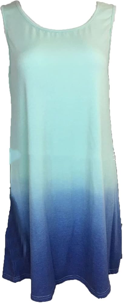 Women's Gradual T Shirt Dresses Casual Beach Cover Up Plain Tank Dress Sleeveless Round Neck Tie Dye Tunic Tops