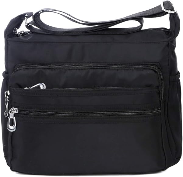 NOTAG Bolso de Hombro Mujer, Moda Bolso Bandolera de Nylon Impermeable Bolso de Mano de Viaje Con Varios Bolsillos, 2 tamaño (L, Negro)