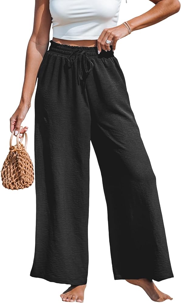 CUPSHE Women Summer Textured Drawstring Wide Leg Pants Long Shorts Casual