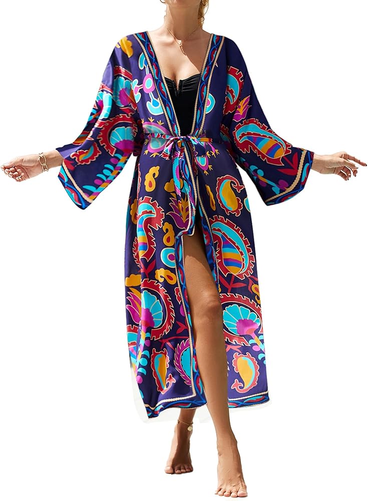 Bsubseach Kimonos Swimsuit Coverup for Women Beach Robe Long Pool Cover Up Colorful Dress for Swimwear