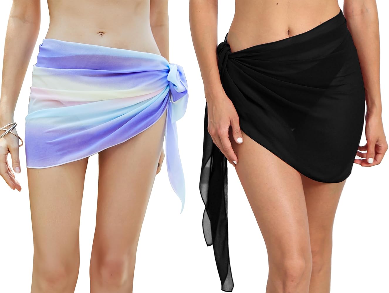 2 Pieces Beach Sarong Coverups for Women, Chiffon Swimsuit Cover Up Bikini Wrap Short Skirts for Swimwear