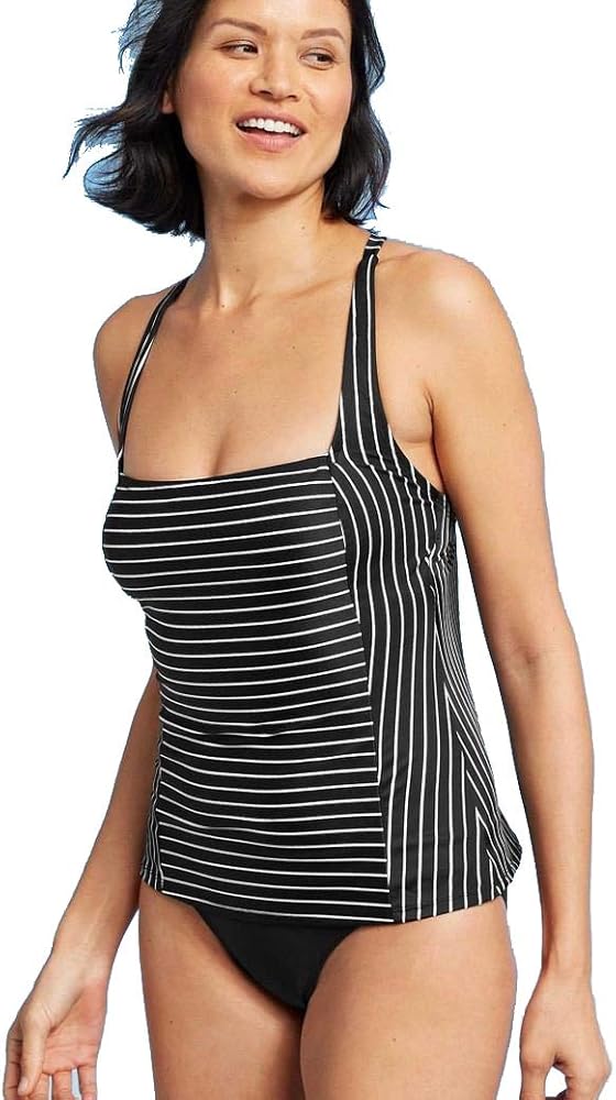 All in Motion Women's Square Neck Tankini Top (Black/White Stripe)