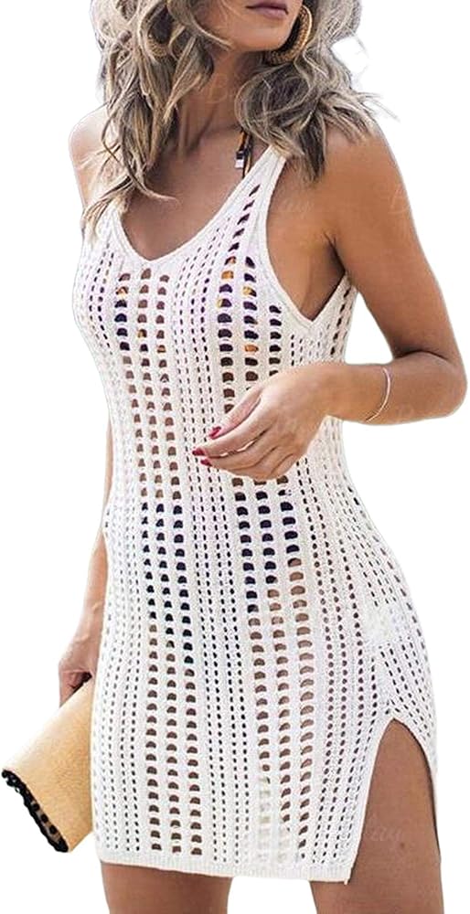 Women Beach Cover Up Summer Swimsuit Bikini Cover Ups Crochet Hollow Out Bathing Suit Beach Dress Swimwear