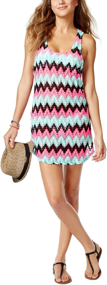 Miken Womens Lace Chevron Dress Swim Cover-Up Multi S