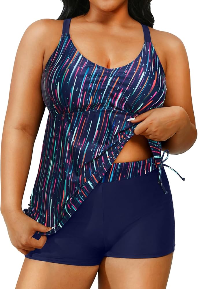 Plus Size Tankini Swimsuits for Women Two Piece Bathing Suits with Shorts Tummy Control Swimwear